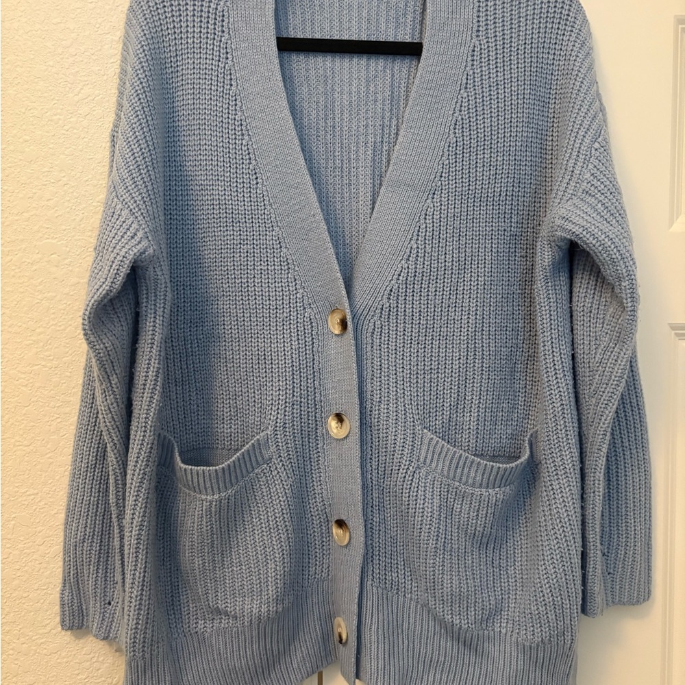 Women's Blue Button-Up Cardigan Sweater